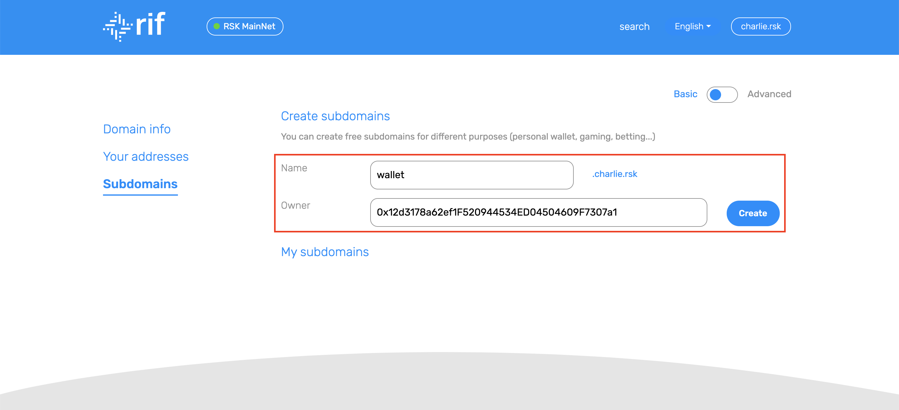 Operations - Create owner subdomain